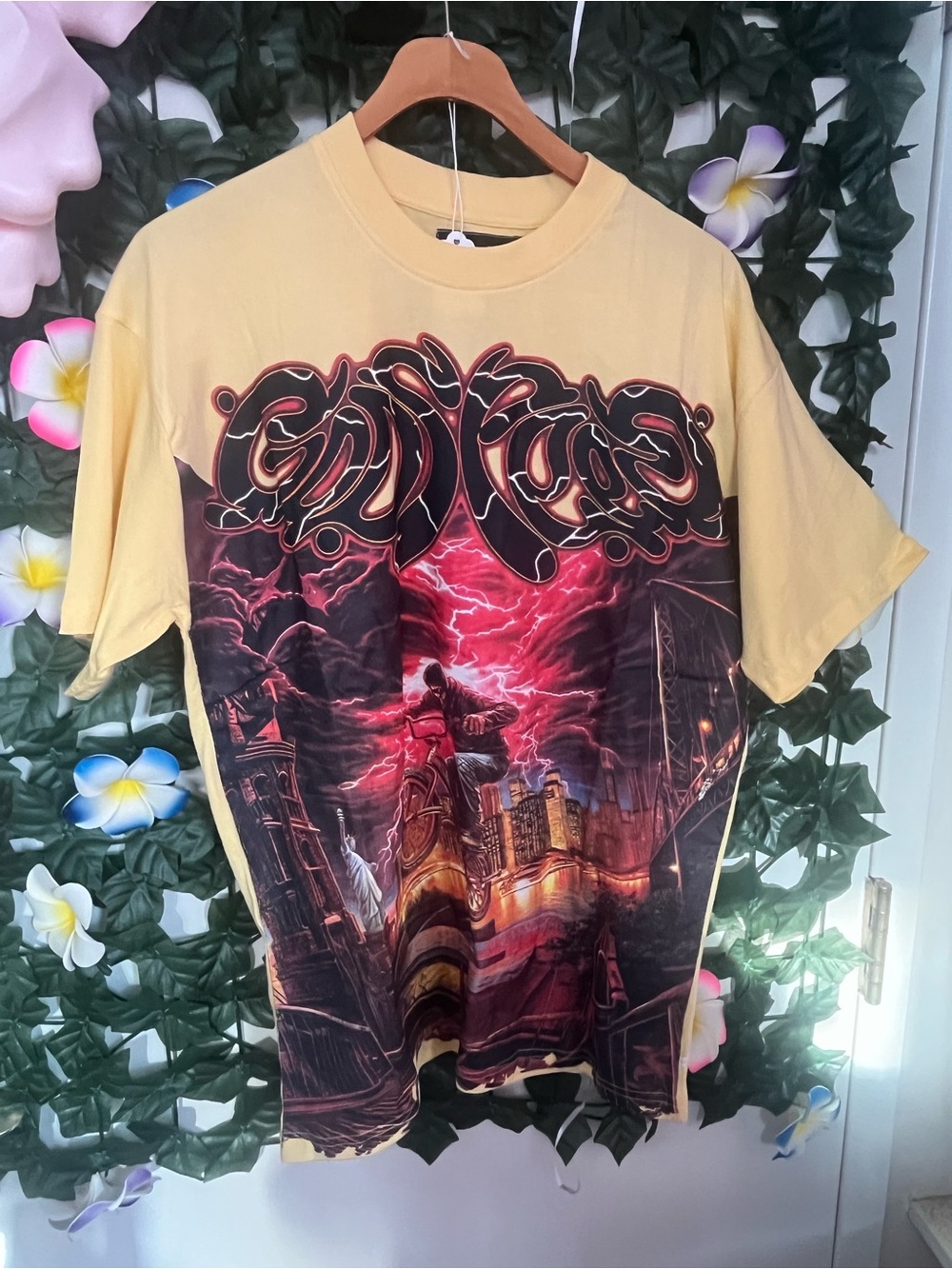 Fear of God Yellow Graphic Cityscape Lightning Tee